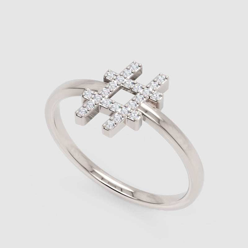 Diamond Hashtag Symbol Ring With Pav Stones - Three