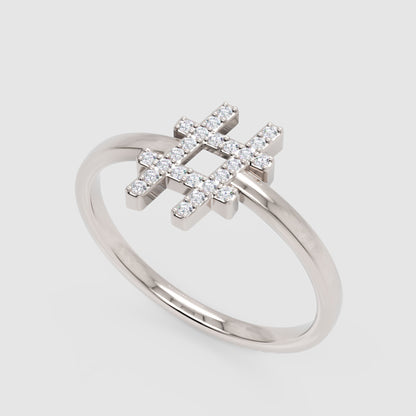 Diamond Hashtag Symbol Ring With Pav Stones - Three