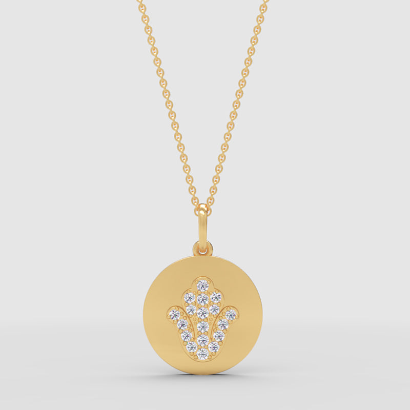 Hamsa Hand Disc Pendant Necklace With Crystal Accents - Two