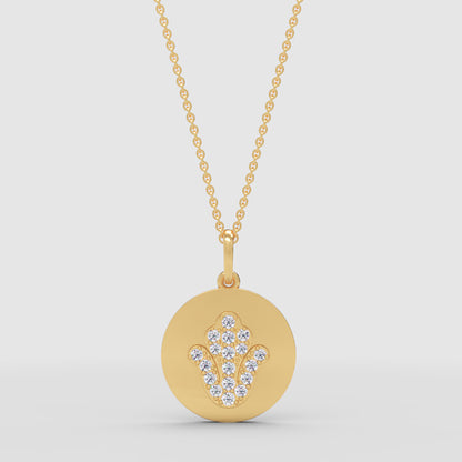 Hamsa Hand Disc Pendant Necklace With Crystal Accents - Two