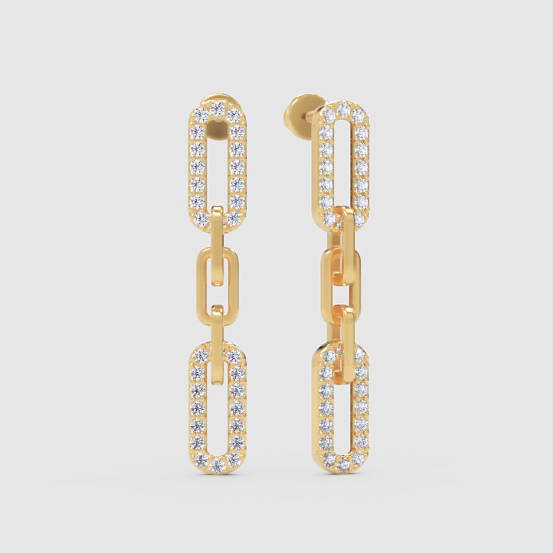 Pav Chain Link Drop Earrings - Three