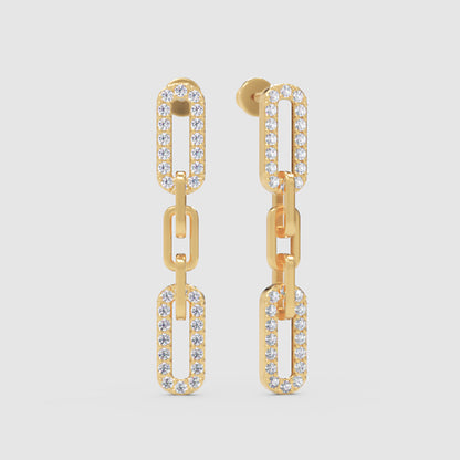 Pav Chain Link Drop Earrings - Three