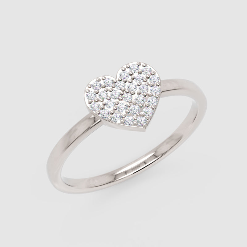 Pav Diamond Heart Ring Delicate Stackable Band - Three
