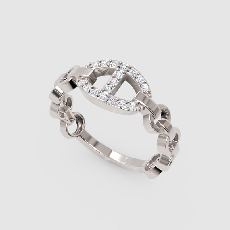 Diamond Chain Link Ring For Women | White Gold Oval Center Bar Design | Jebij - Three