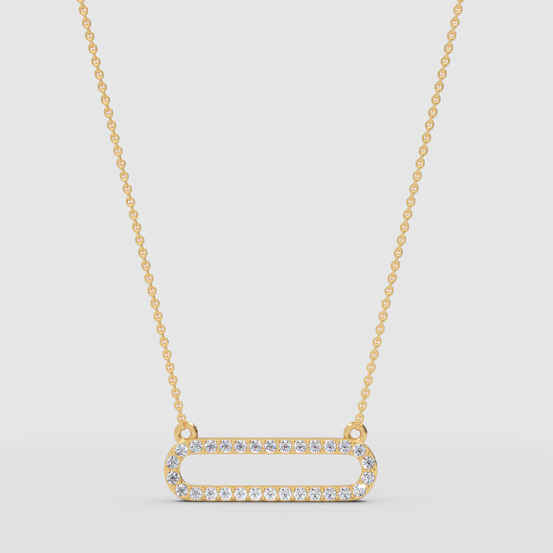 Diamond Horizontal Link Pendant Necklace In White Gold | Minimal Modern Pave Design (16–17 Inch Adjustable) | Jebij - Three