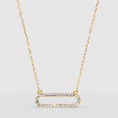 Diamond Horizontal Link Pendant Necklace In White Gold | Minimal Modern Pave Design (16–17 Inch Adjustable) | Jebij - Three
