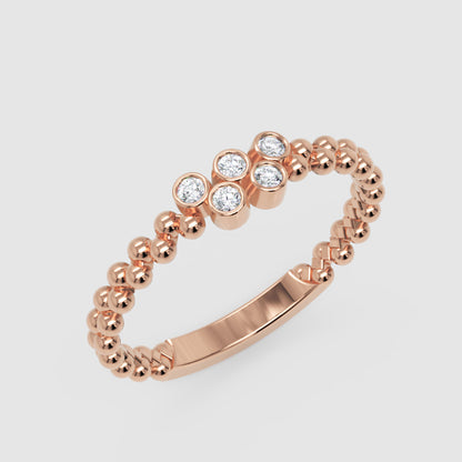 Beaded Diamond Cluster Stackable Ring With Bezel Setting - Four