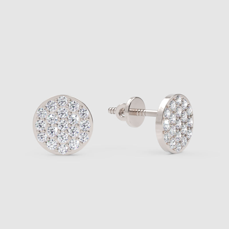 Pav Diamond Circle Disc Stud Earrings With Screw Back - Three