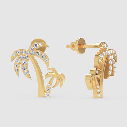 Palm Tree Crystal Stud Earrings With Screw Back Closure - Three