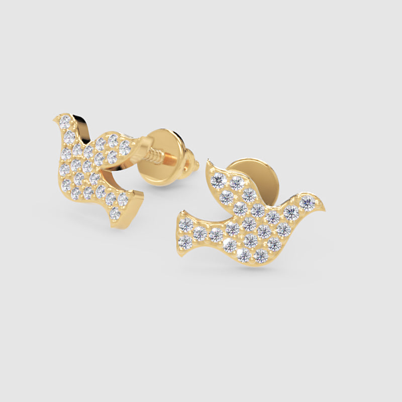 Pav Crystal Dove Bird Stud Earrings With Screw Back - Three
