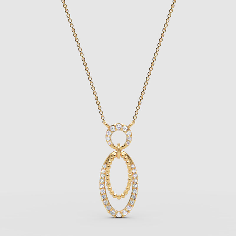 Triple Oval Pendant Necklace With Pav Diamond - Three