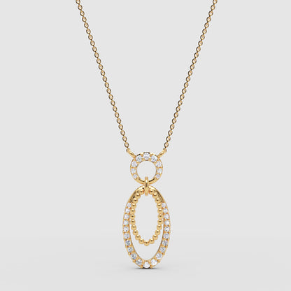 Triple Oval Pendant Necklace With Pav Diamond - Three