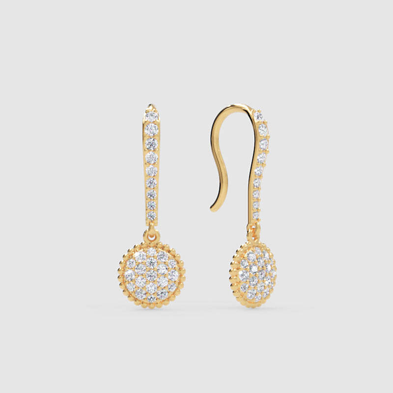 Pav Disc Drop Earrings With Beaded Halo Border - Three