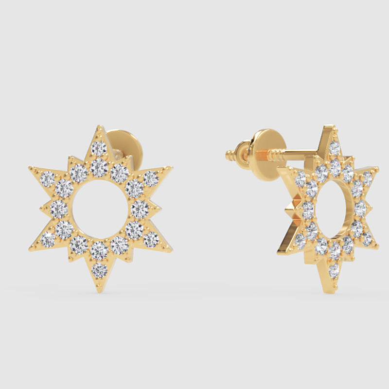 Starburst Diamond Halo Stud Earrings With Screw Back - Three