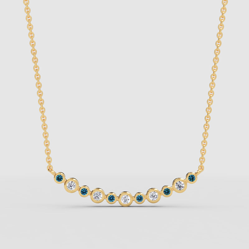 Blue And White Diamond Curved Bar Necklace - Three