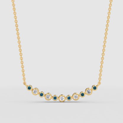 Blue And White Diamond Curved Bar Necklace - Three