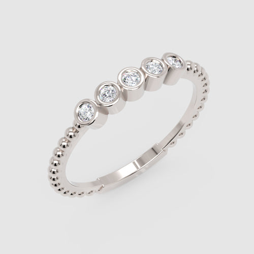 Diamond Bezel Half Band Ring with Minimal Stone Stackable Design