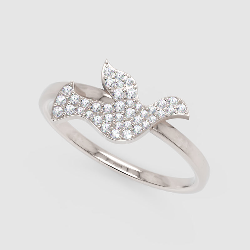 Pav Diamond Dove Bird Ring - Three