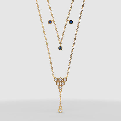 Layered Blue Sapphire And Diamond Honeycomb Ynecklace - Three