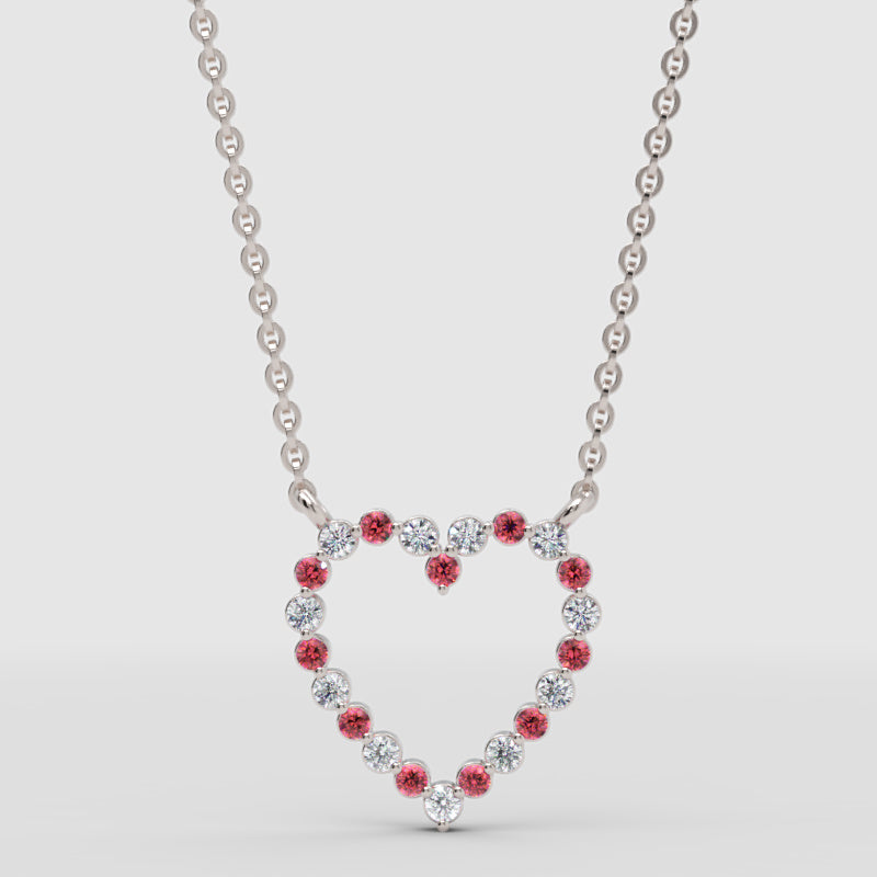 Rose Gold Rubies And Diamond Heart Pendant Necklace In 14K Gold - Three