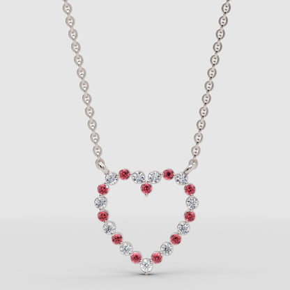Rose Gold Rubies And Diamond Heart Pendant Necklace In 14K Gold - Three