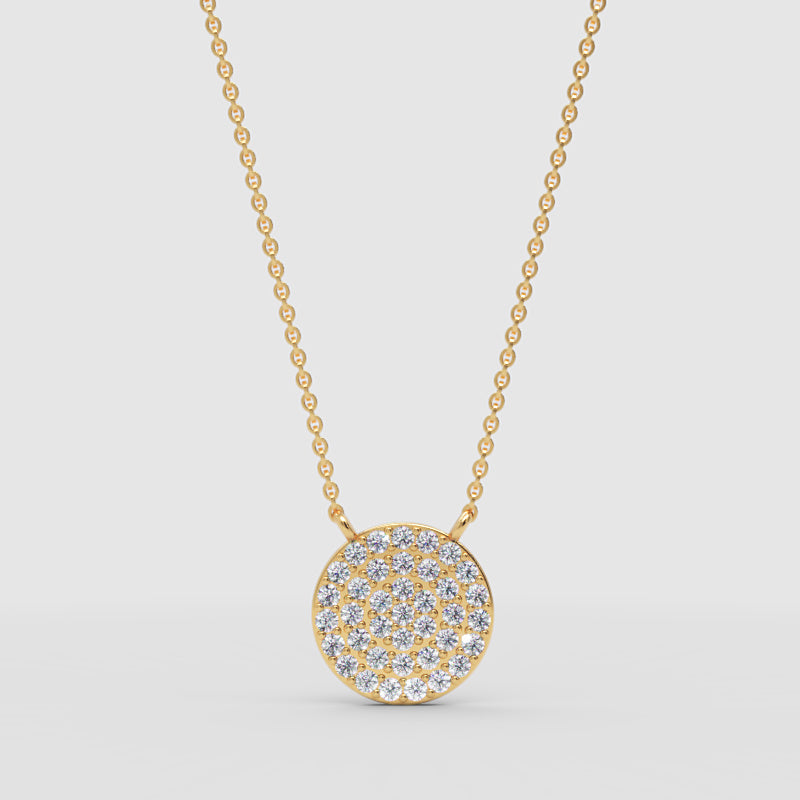 Pav Diamond Circle Disc Pendant Necklace - Three