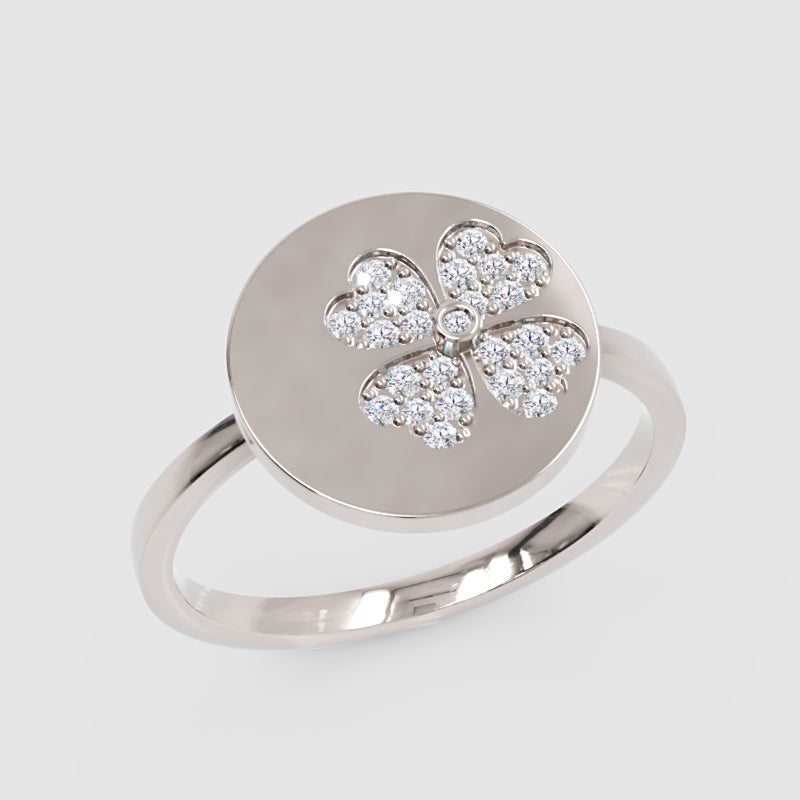 Diamond Four Leaf Clover Disc Ring - Three