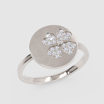 Diamond Four Leaf Clover Disc Ring - Three