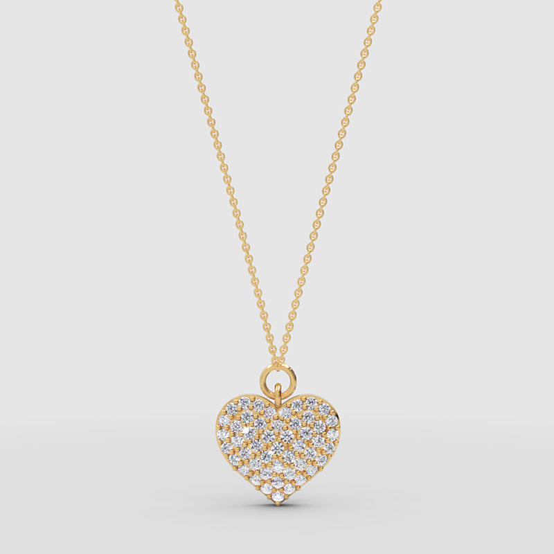 Diamond Heart Pendant Necklace For Women | White Gold Pave Heart With Adjustable 16–17 Inch Chain - Three