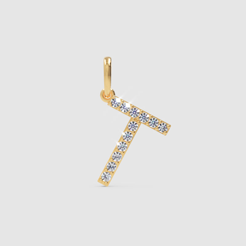 Rose Gold Diamond Letter T Initial Pendant Charm