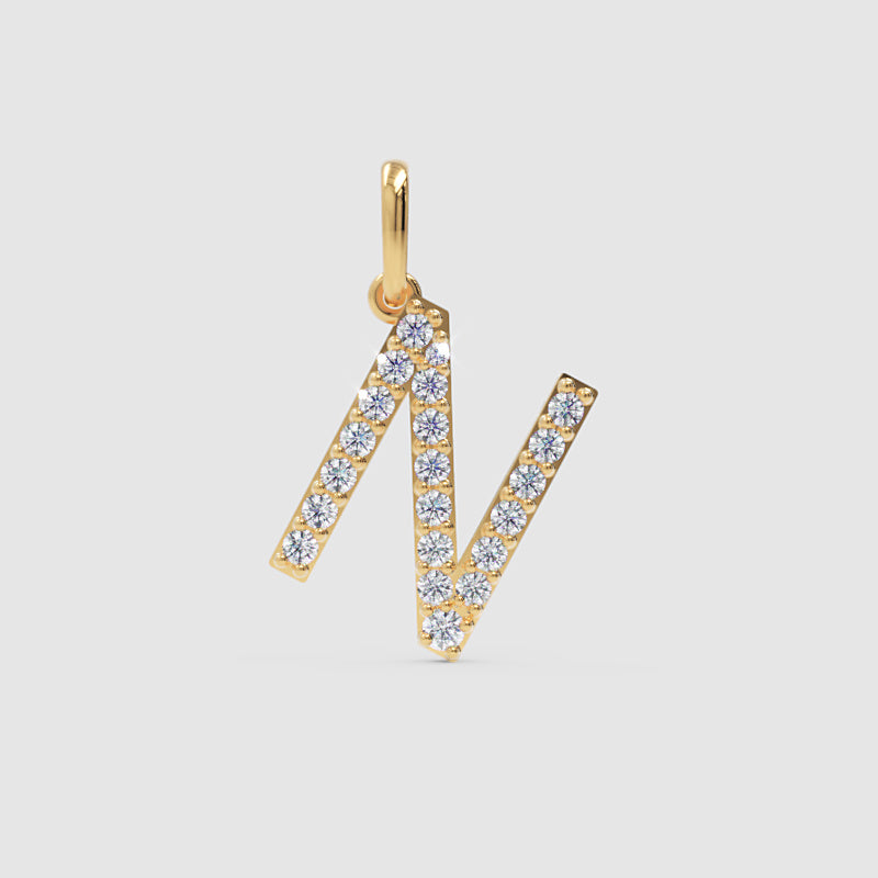 Diamond Initial N Letter Pendant Charm in White Gold