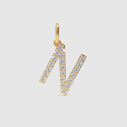 Diamond Initial N Letter Pendant Charm in White Gold