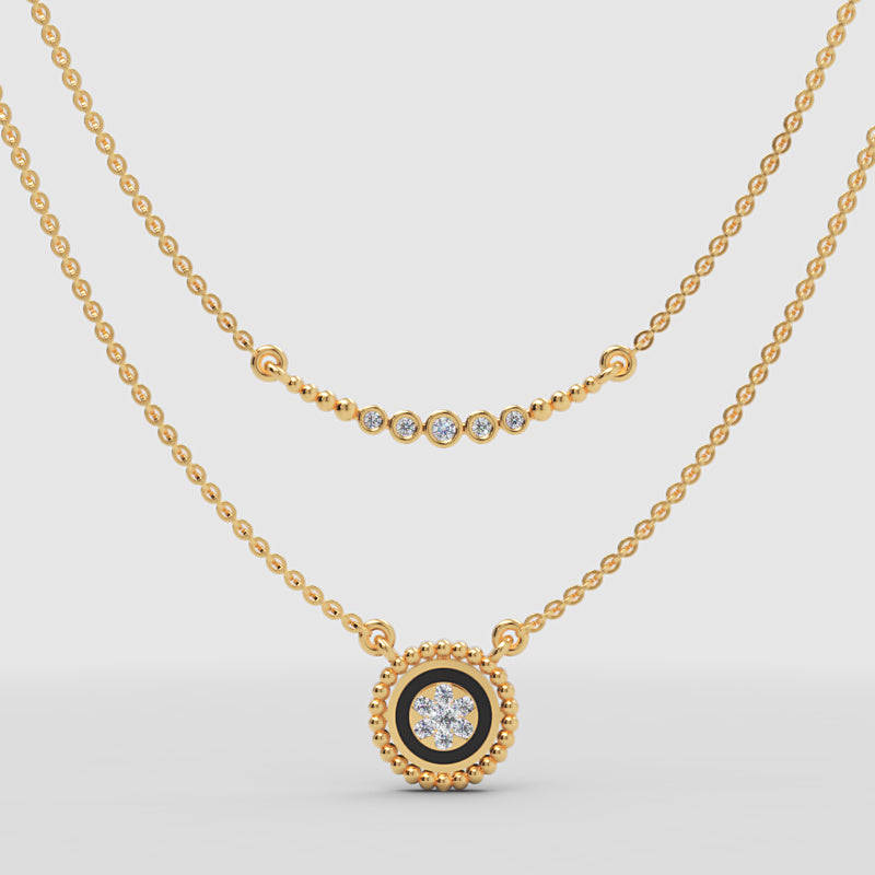 Layered Diamond Pendant Necklace With Beaded Chain Detail - Three