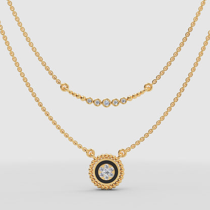 Layered Diamond Pendant Necklace With Beaded Chain Detail - Three