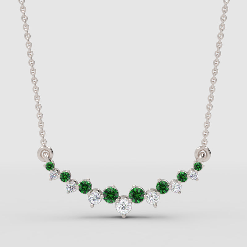 Rose Gold Emerald And Diamond Curved Bar Necklace - Three