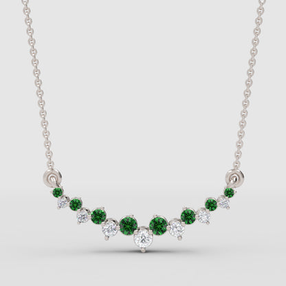 Rose Gold Emerald And Diamond Curved Bar Necklace - Three
