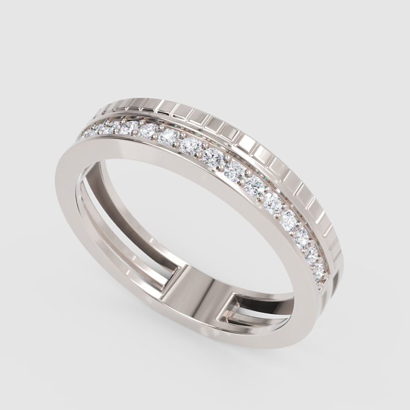 Pav Diamond Eternity Band Ring With Geometric Detailing - Three
