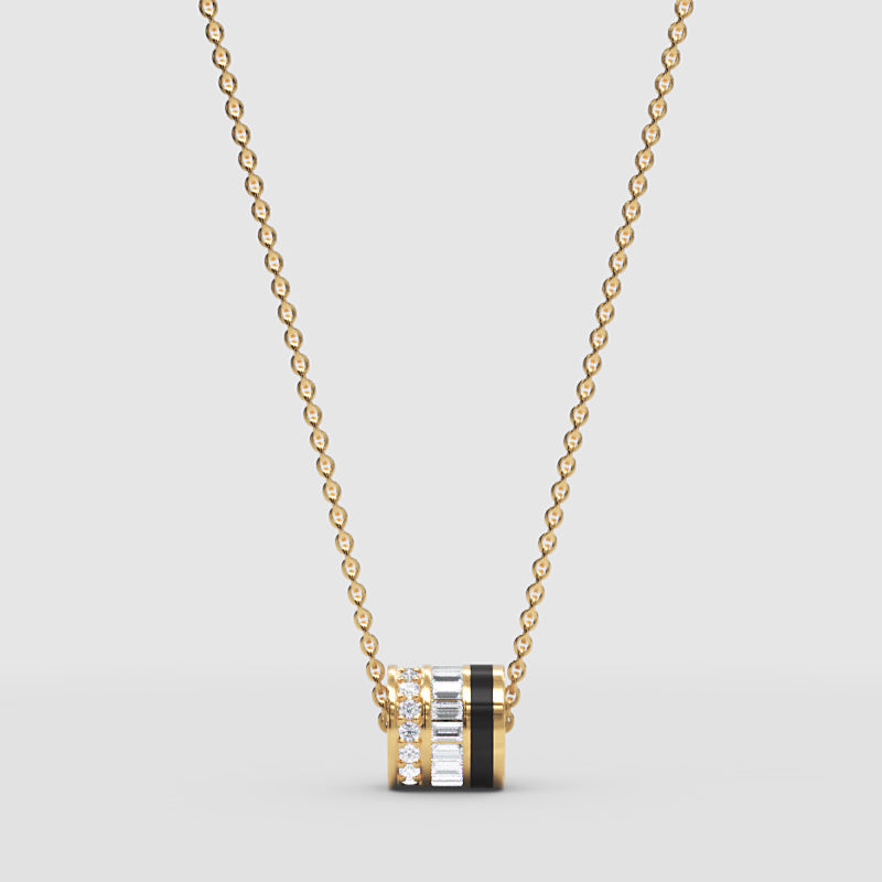 Baguette And Round Diamond Barrel Pendant Necklace - Three