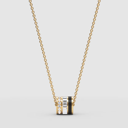Baguette And Round Diamond Barrel Pendant Necklace - Three