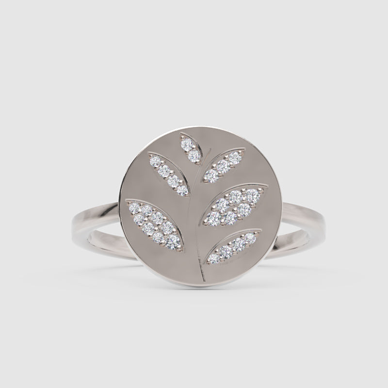 Pav Leaf Disc Ring With Botanical Design - Three