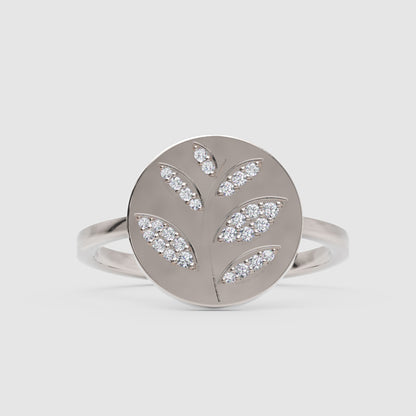 Pav Leaf Disc Ring With Botanical Design - Three