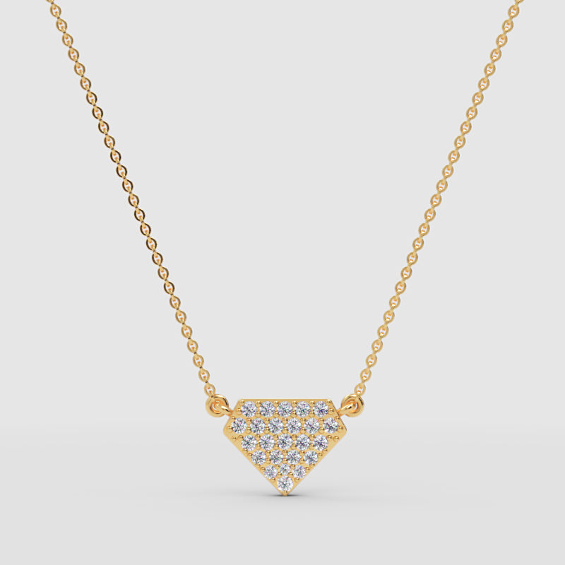 Pav Diamond Shield Pendant Necklace - Three