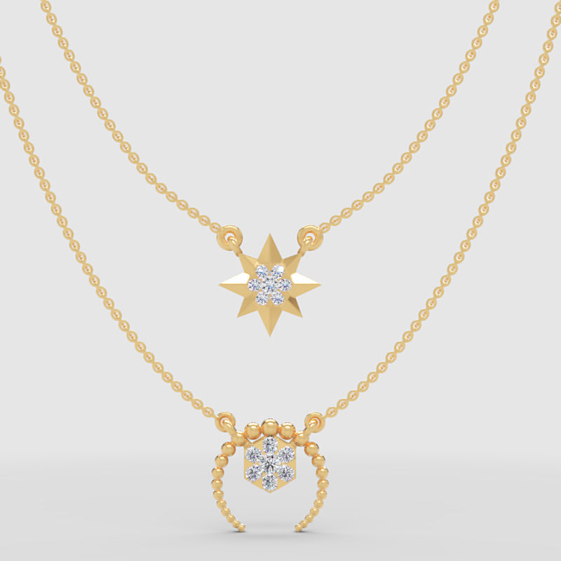Layered Star And Circle Pendant Necklace With Crystal Accents - Three