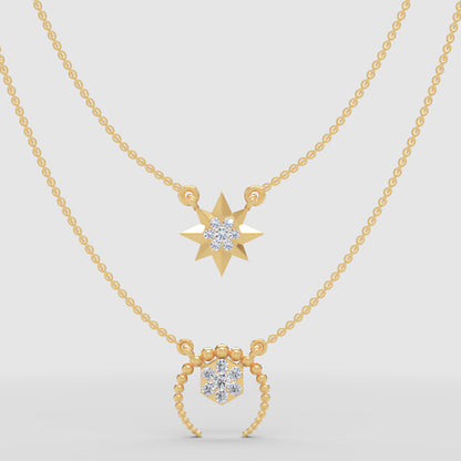 Layered Star And Circle Pendant Necklace With Crystal Accents - Three