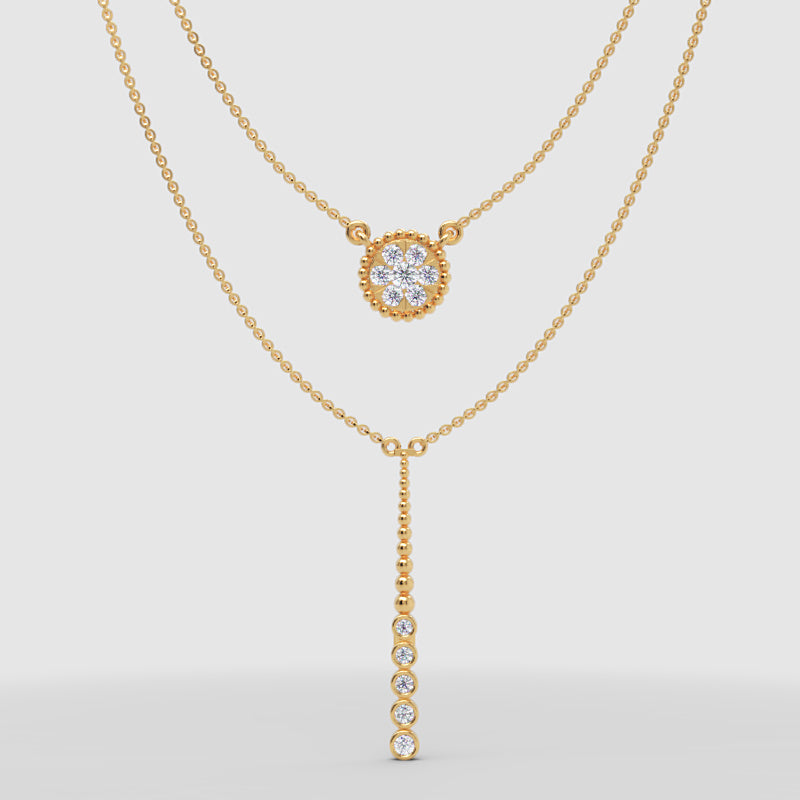 Layered Crystal Halo And Linear Drop Pendant Necklace Set - Three
