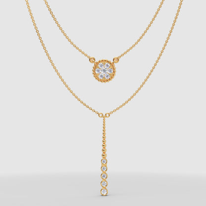 Layered Crystal Halo And Linear Drop Pendant Necklace Set - Three