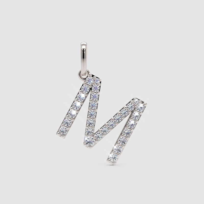 Diamond Letter M Charm Pendant in Rose Gold