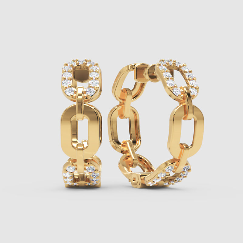 Diamond Chain Link Hoop Earrings - Three