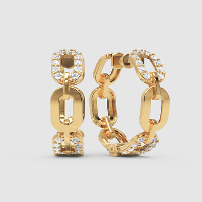 Diamond Chain Link Hoop Earrings - Three