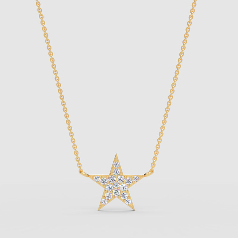 Pav Star Pendant Necklace With Delicate Chain - Three
